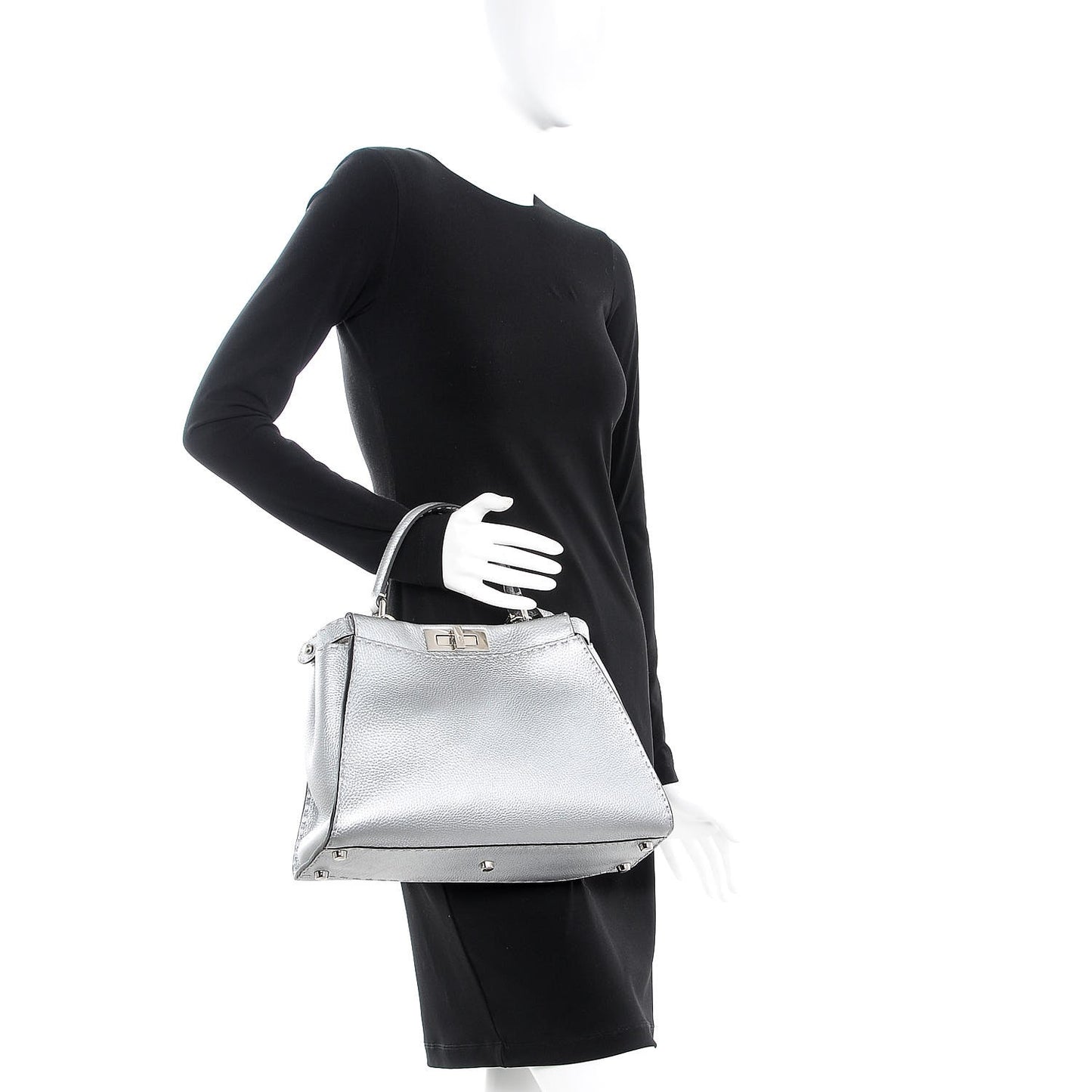 Cuoio Romano Lux Selleria Medium Peekaboo Iconic Satchel Argento