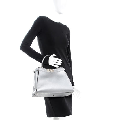 Fendi Cuoio Romano Lux Selleria Medium Peekaboo Iconic Satchel Argento 3 of 7