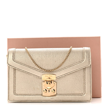 Miu Miu Metallic Vitello Lizard Embossed Confidential Chain Shoulder Bag Pirite 10 of 10