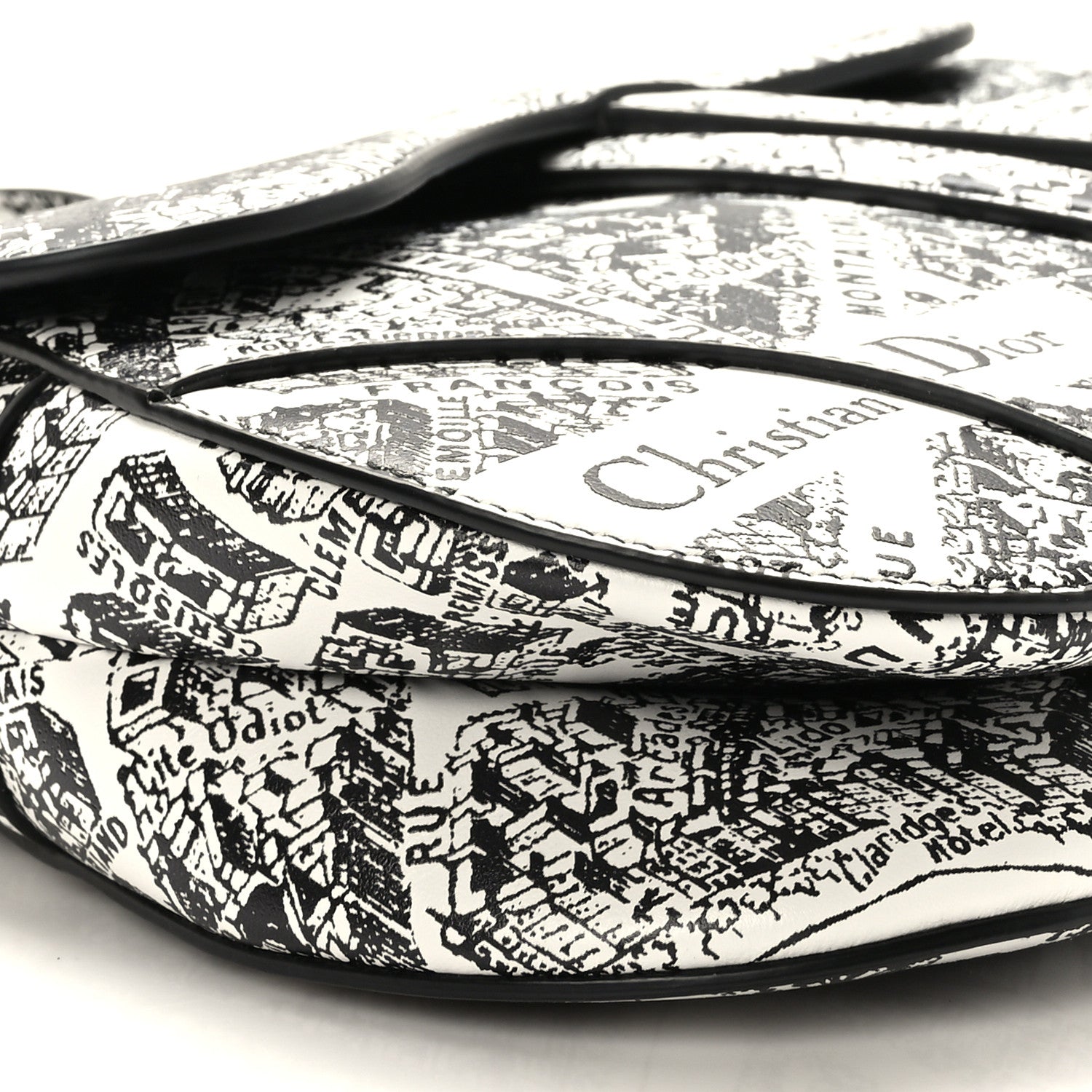 Christian Dior Calfskin Plan De Paris Printed Saddle Bag With Strap White Black 8 of 9