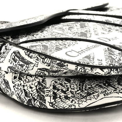 Christian Dior Calfskin Plan De Paris Printed Saddle Bag With Strap White Black 8 of 9
