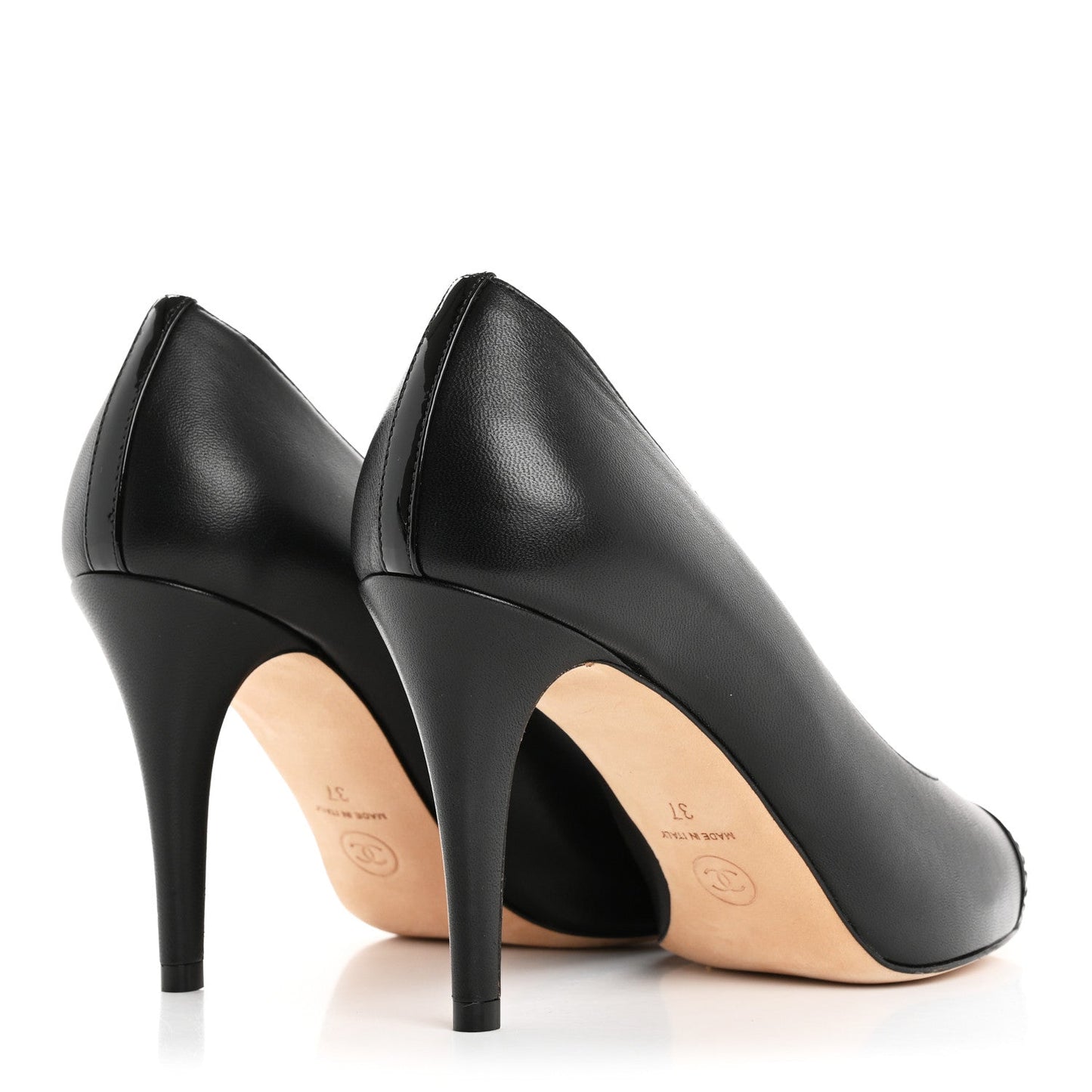 Lambskin Patent Calfskin Cap Toe CC Pumps 37 Black