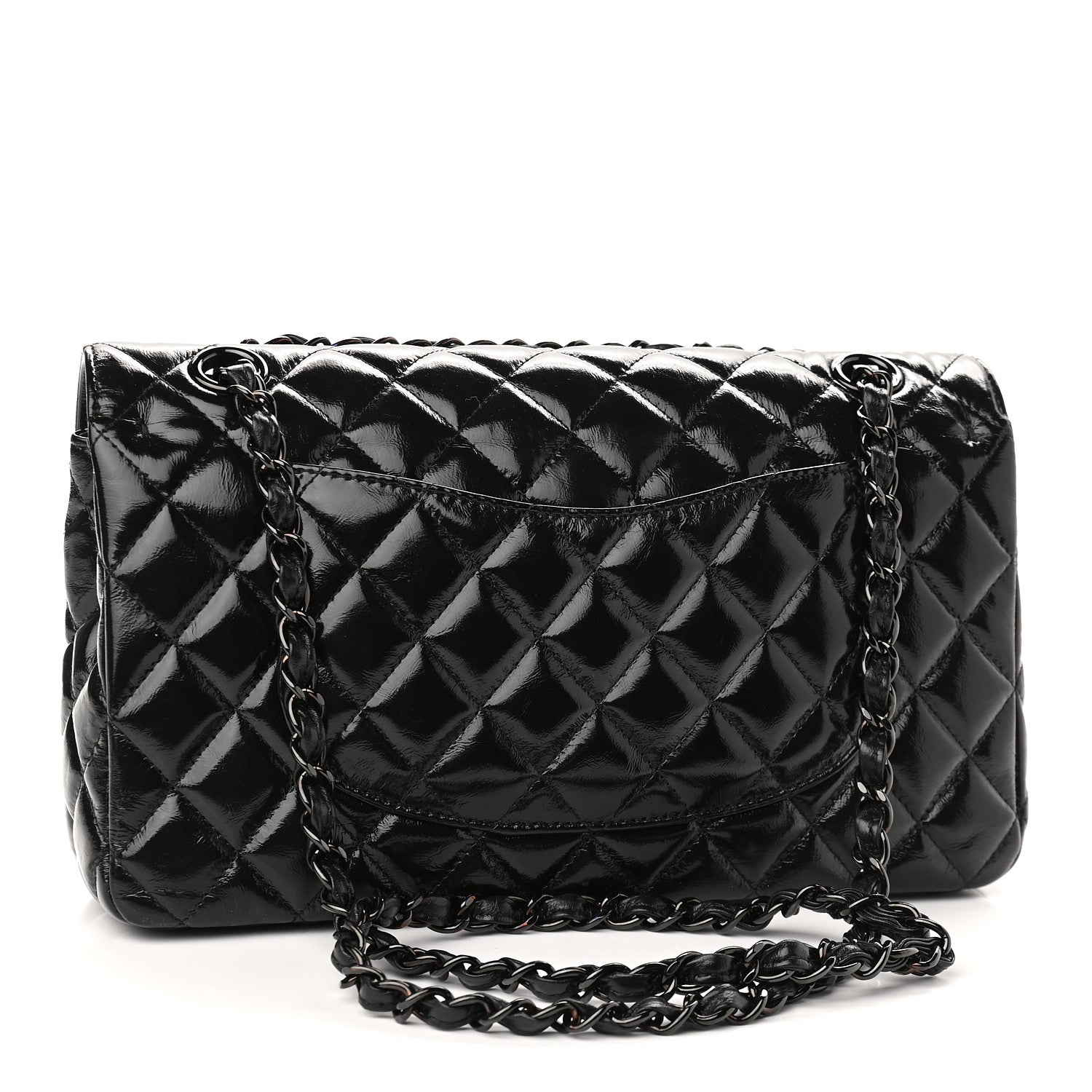Chanel Shiny Crumpled Calfskin Quilted Medium Double Flap So Black 3 of 9