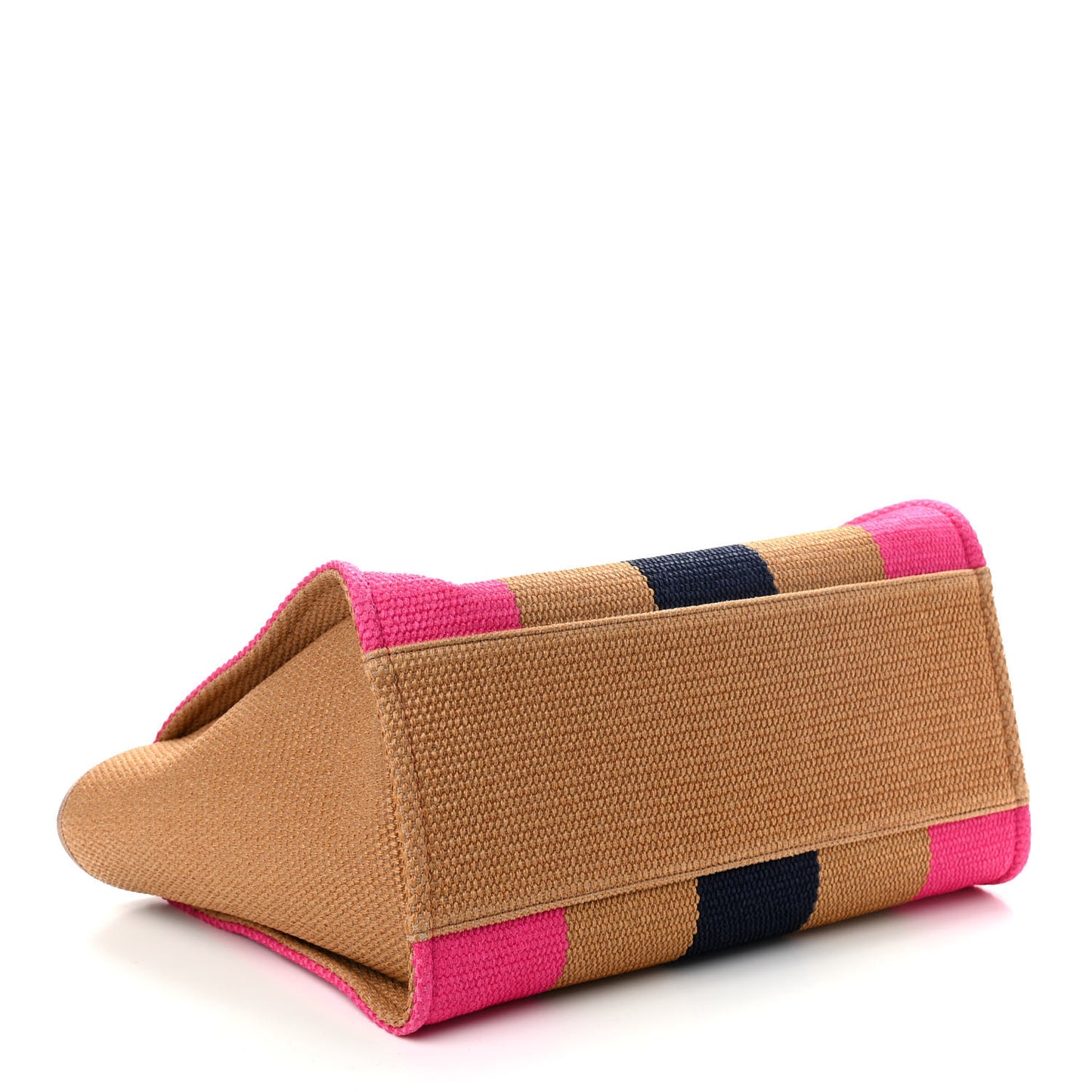 Straw Raffia Calfskin Striped Medium Deauville Tote Dark Beige Fuchsia Navy Blue