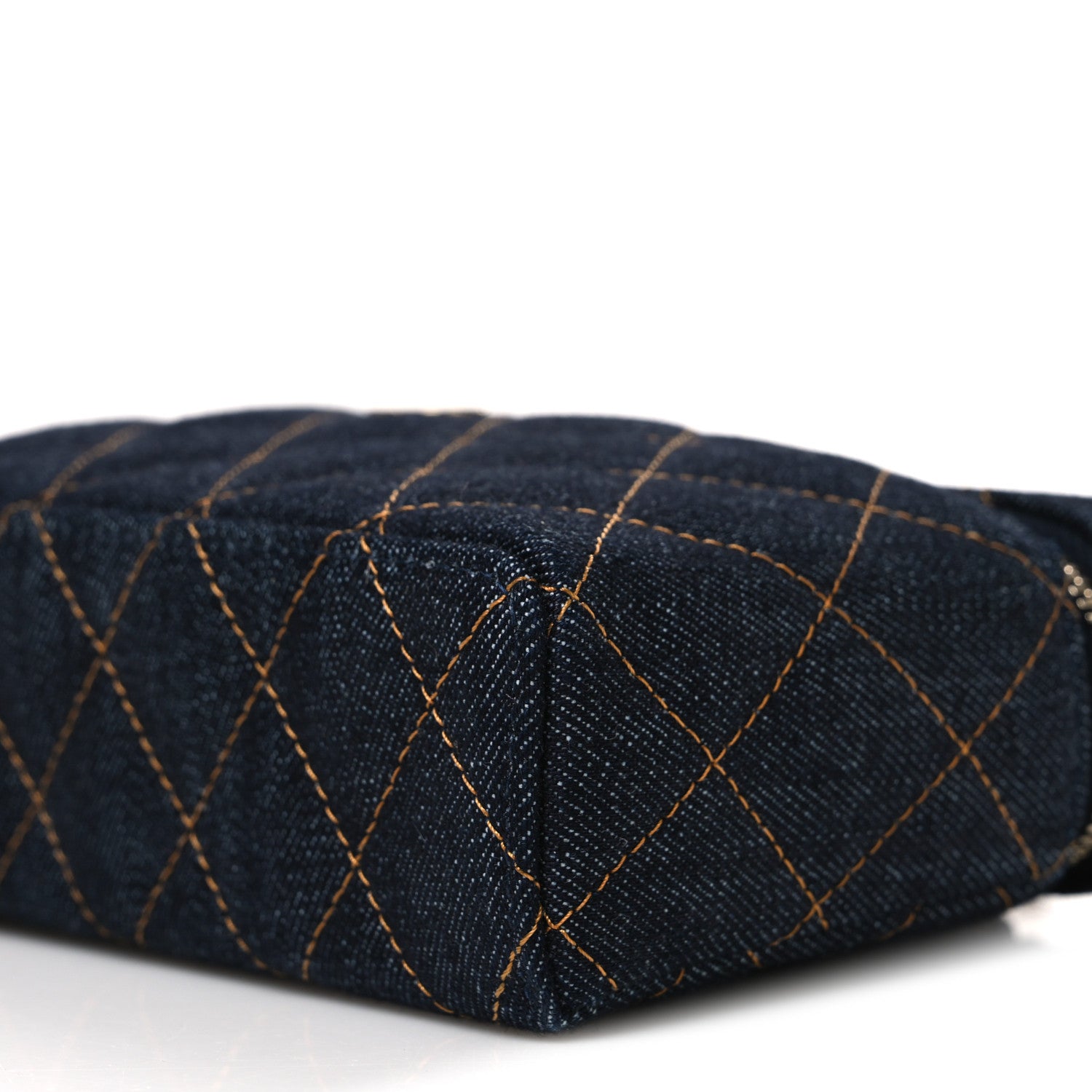 Chanel Denim Quilted Top Handle Slim Vanity Case With Chain Dark Blue Orange 10 of 10