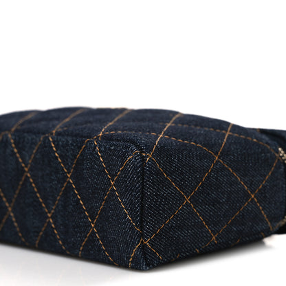 Chanel Denim Quilted Top Handle Slim Vanity Case With Chain Dark Blue Orange 10 of 10