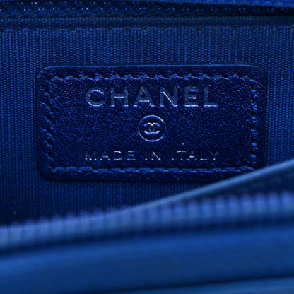 Chanel Metallic Patent Quilted Zip Around Boy Coin Purse Wallet Blue 6 of 7