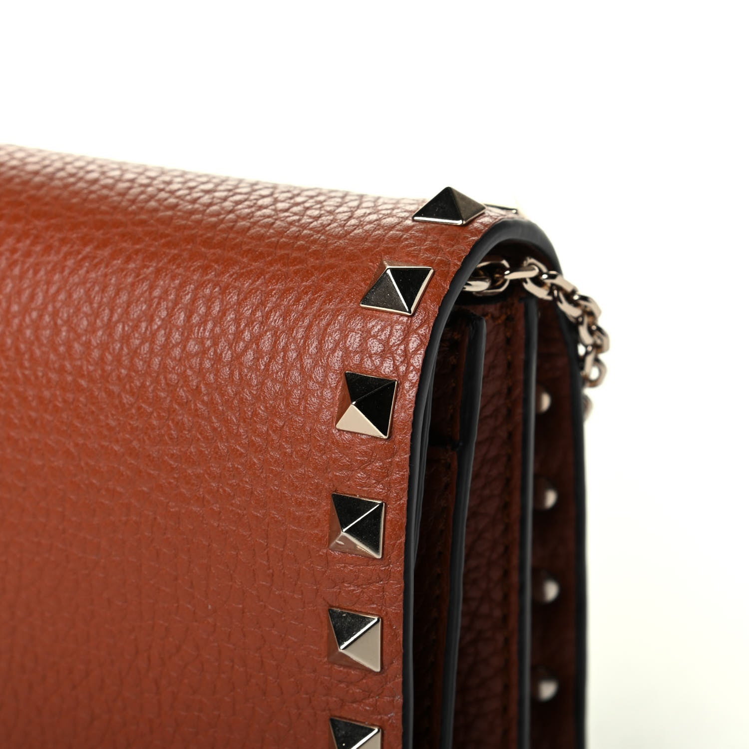 Valentino Garavani Pebbled Calfskin Rockstud Wallet on Chain Saddle Brown 5 of 5