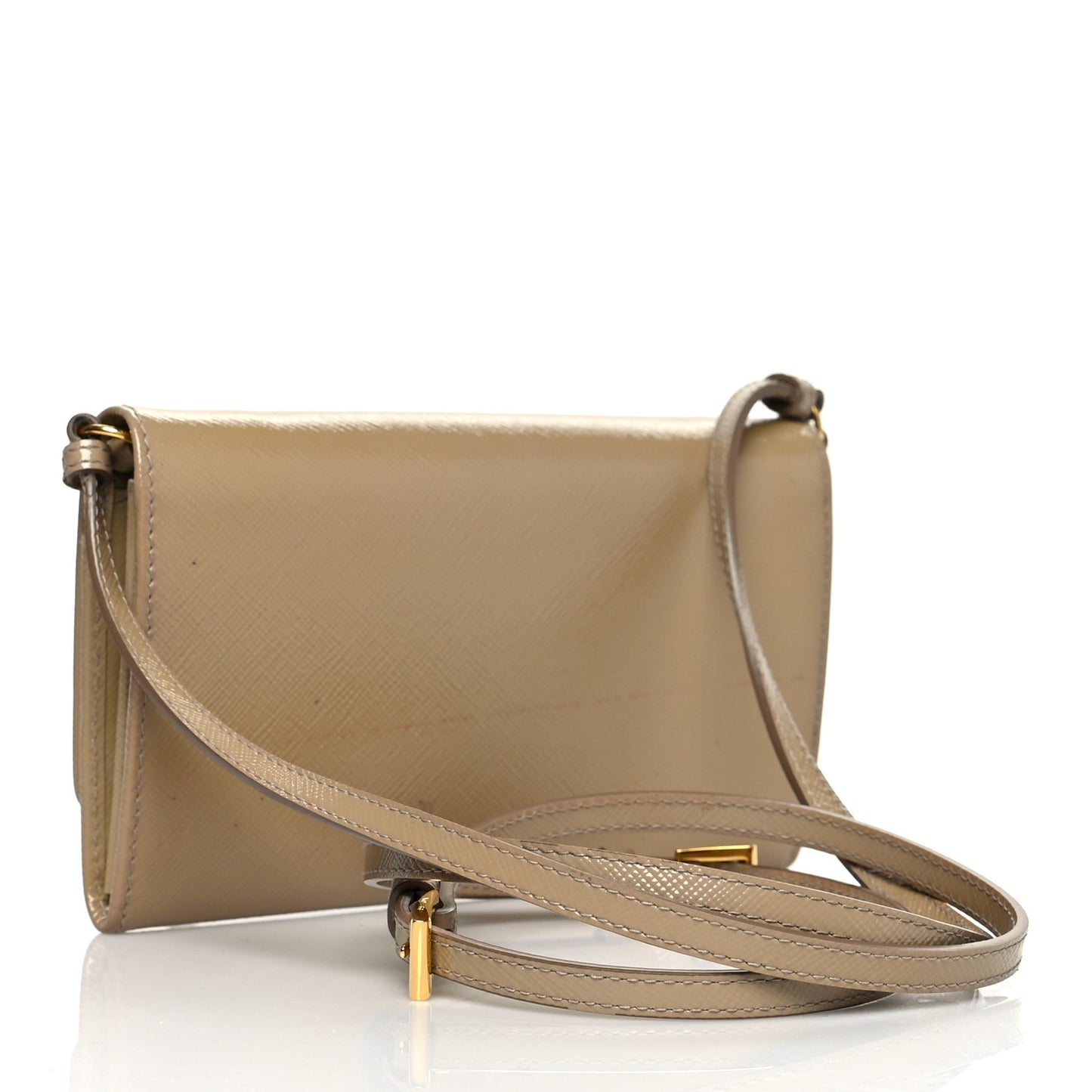 Saffiano Vernice Metal Flap Wallet With Strap Sabbia