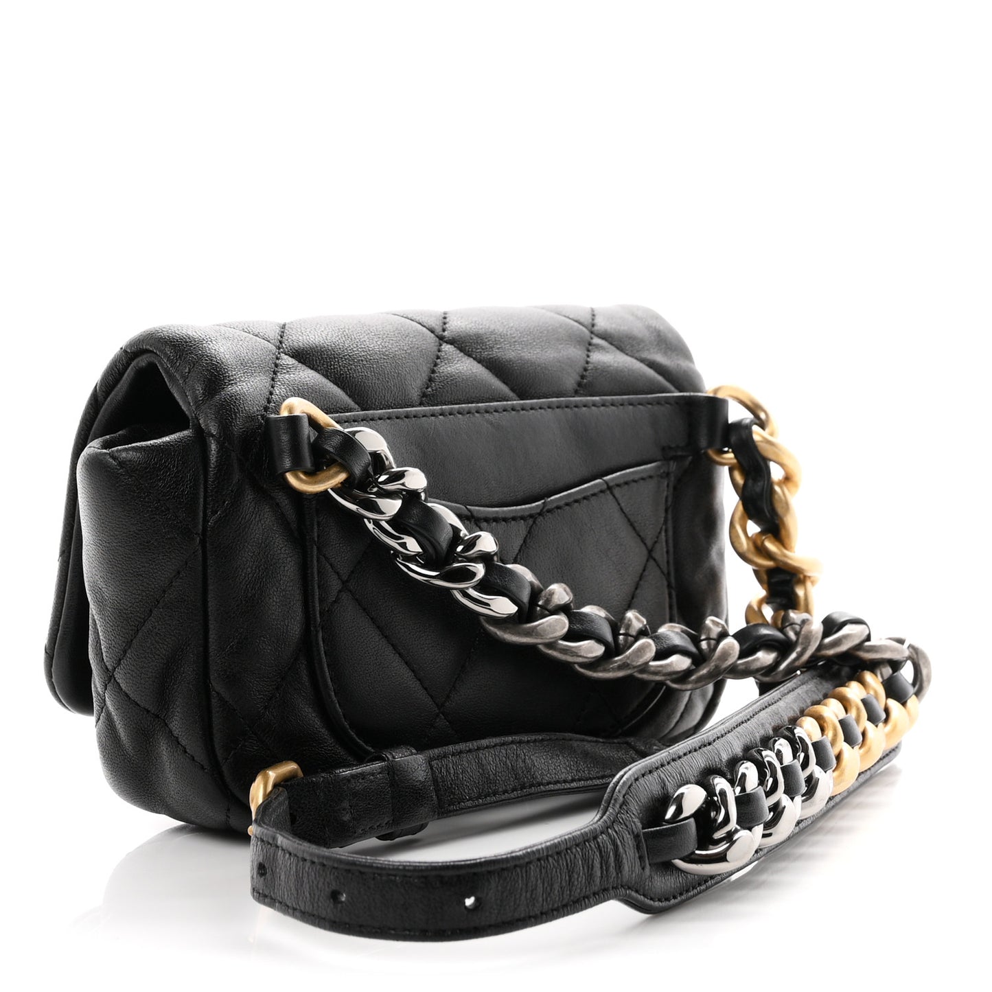 Lambskin Quilted Chanel 19 Waist Bag Black