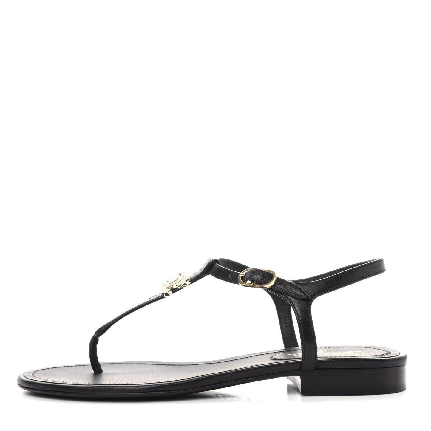 Lambskin Crystal CC Thong Sandals 35.5 Black