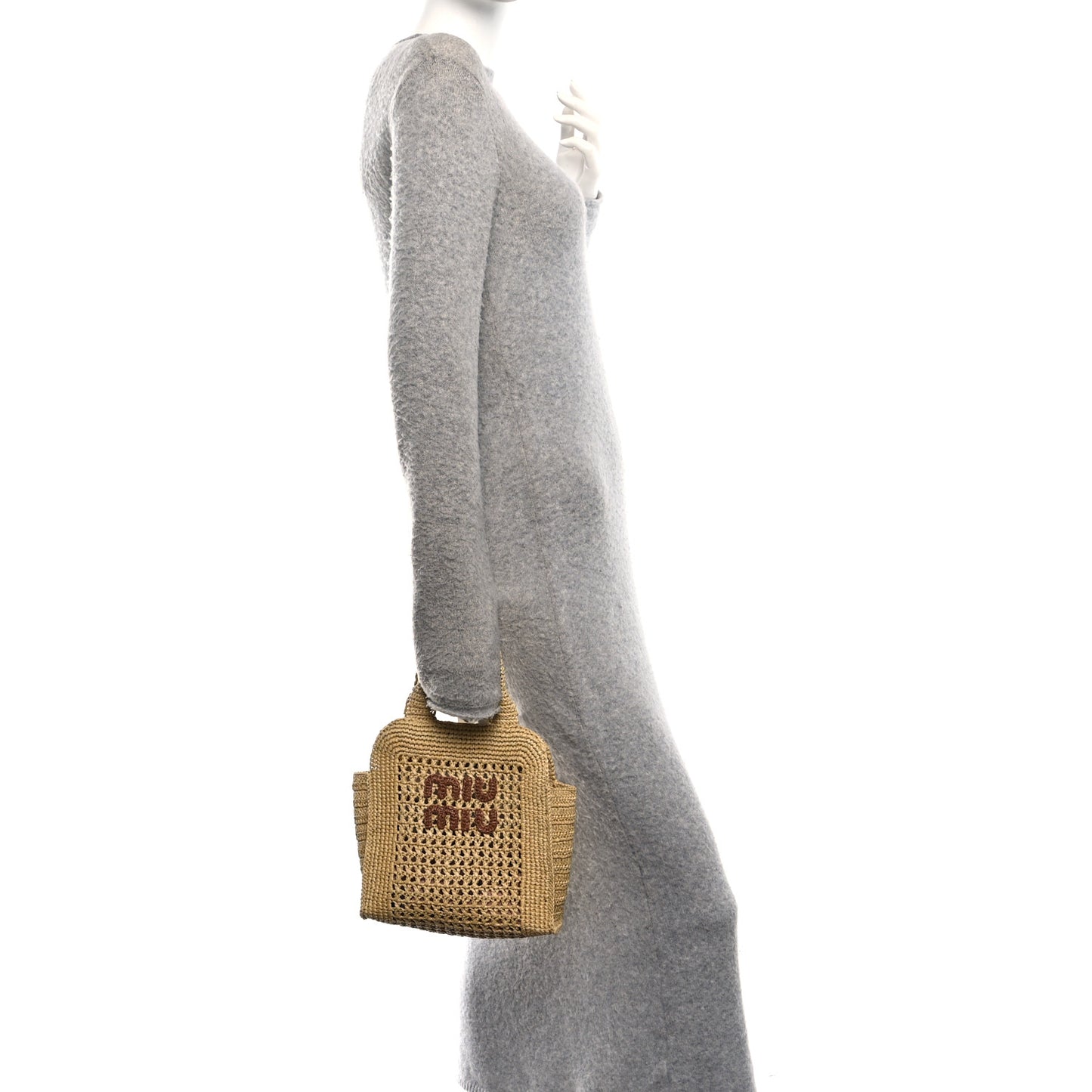 Raffia Crochet Woven Tote Bag Beige