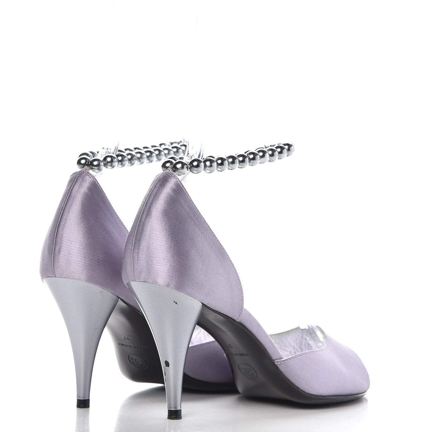 Satin Pearl Ankle Strap Pumps 37 Purple