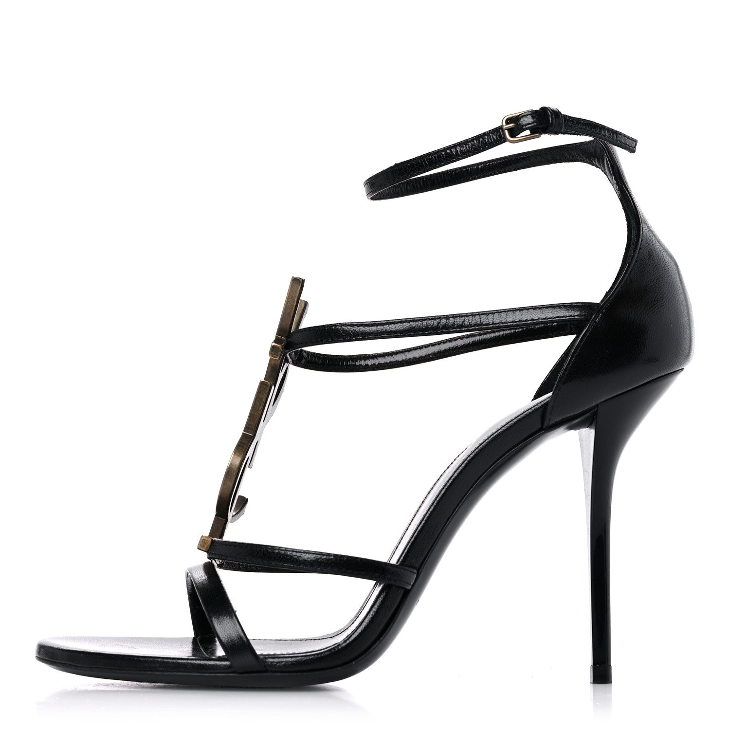 Saint Laurent Calfskin Cassandra 100 Sandals 38.5 Black 1 of 11