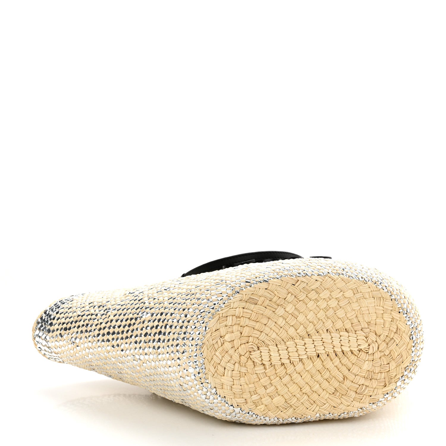 Loewe Calfskin Raffia Paulas Ibiza Sparkling Metallic Anagram Basket Tote Bag Natural Silver 3 of 9