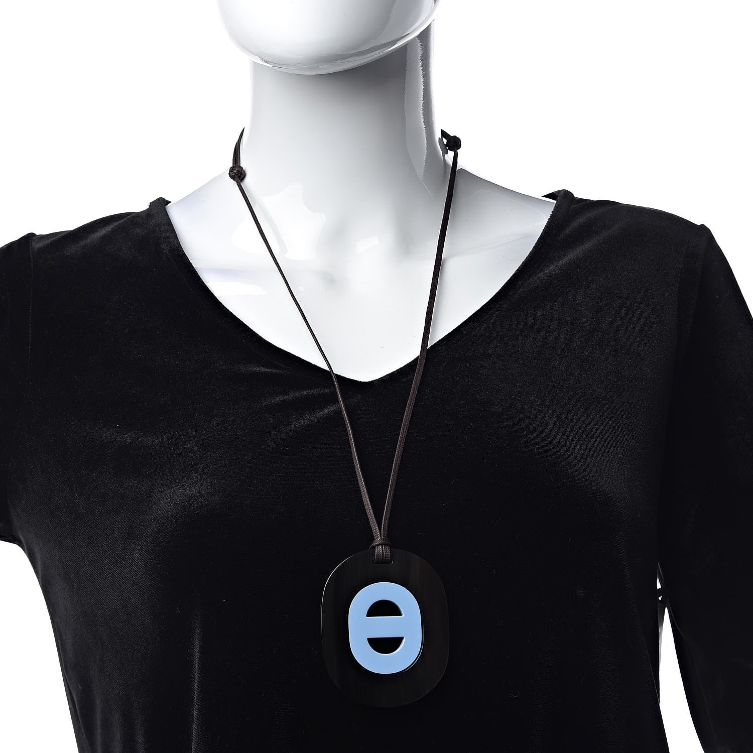 Hermes Lacquered Buffalo Horn Fidelio Pendant Necklace Bleu Lupin 2 of 6
