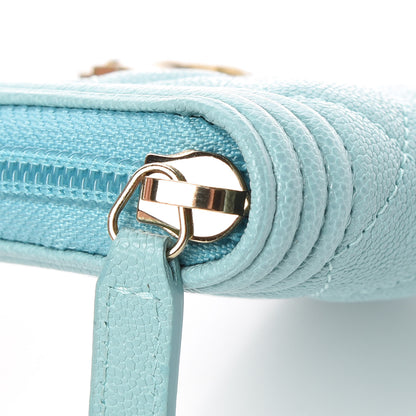 Chanel Caviar Quilted Boy Zip Around Card Holder Light Blue 10 of 11