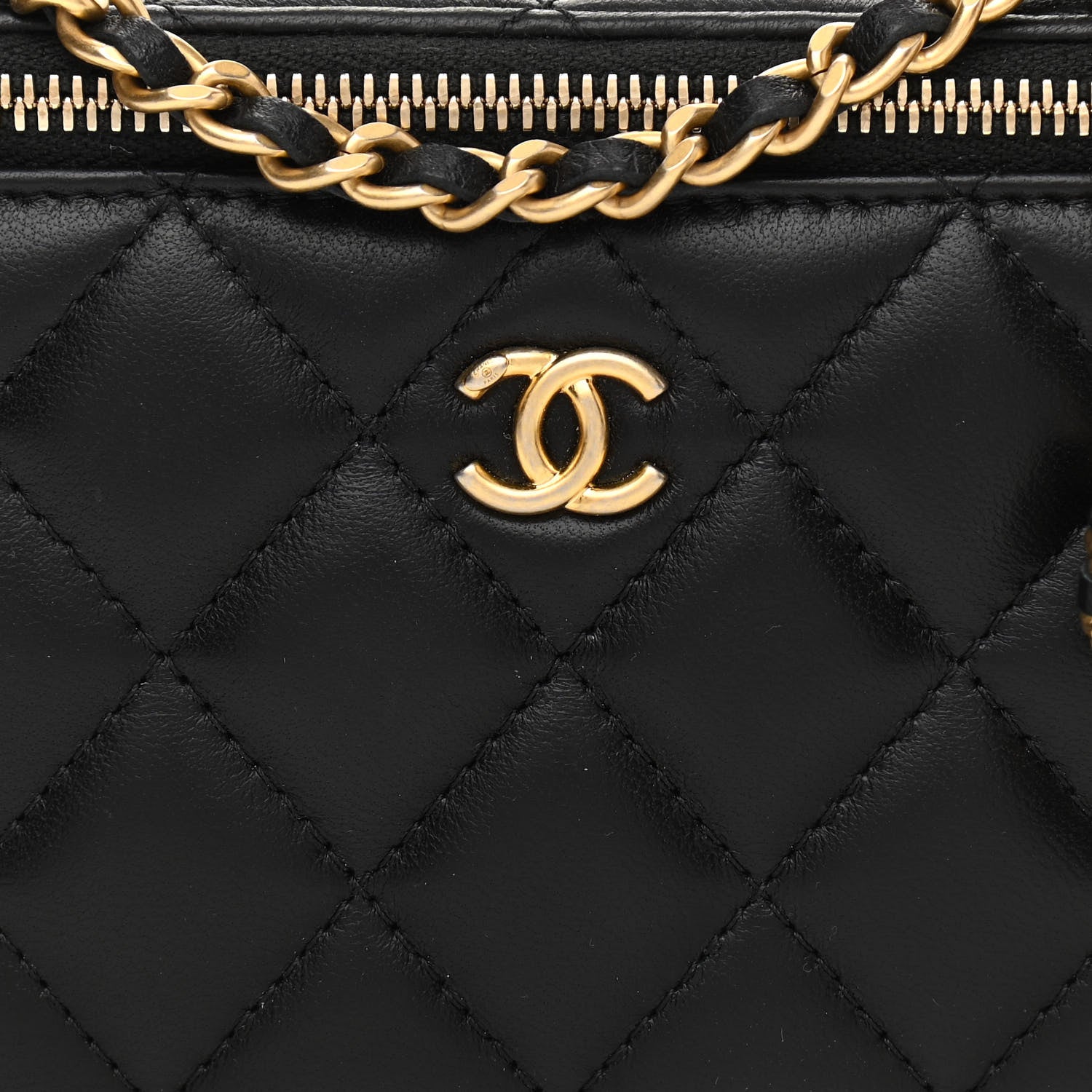 Chanel Lambskin Quilted Small Pearl Crush Vanity Case With Chain Black 9 of 15