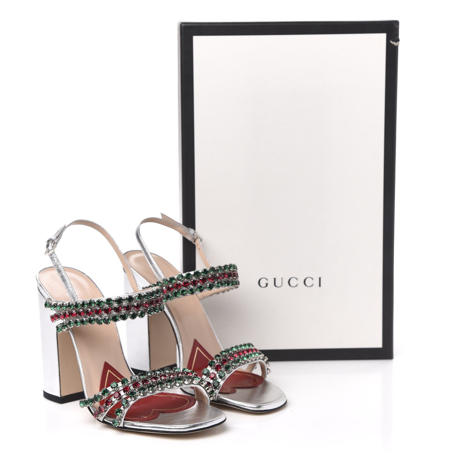 Gucci Nappa Silk Crystal Bertie High Heel Sandals 36 Argento 8 of 8