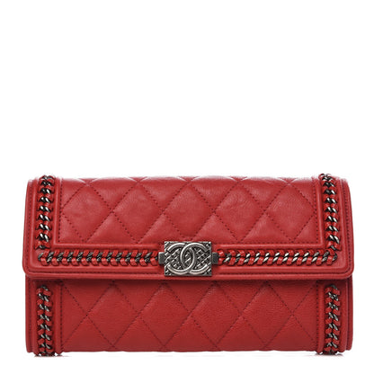 Chanel Calfskin Quilted Boy Chain Around Flap Wallet Red 1 of 8
