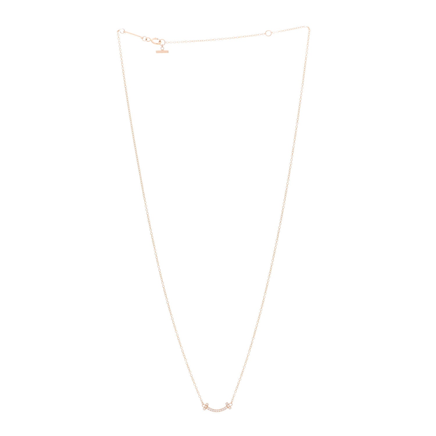 Tiffany 18K Rose Gold Diamond Mini T Smile Pendant Necklace 3 of 4