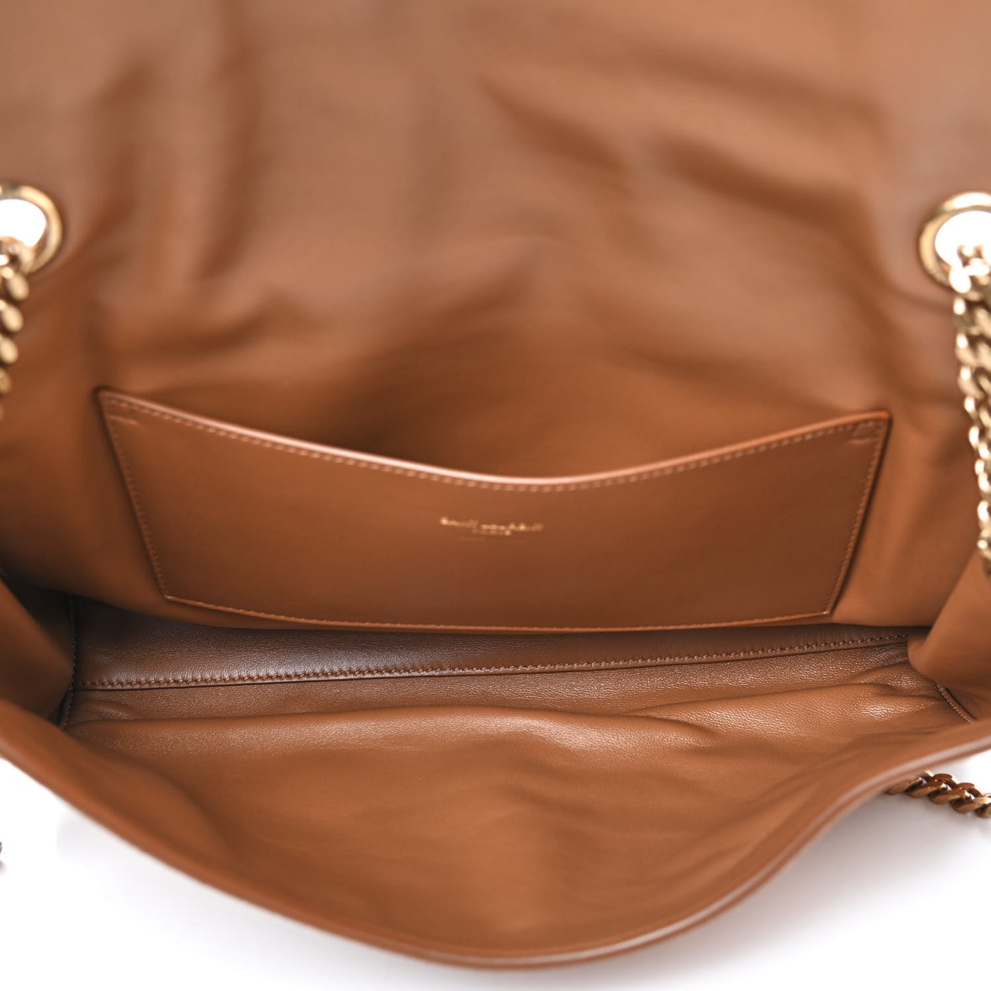 Smooth Calfskin Suede Medium Reversible Monogram Kate Satchel Light Ochre