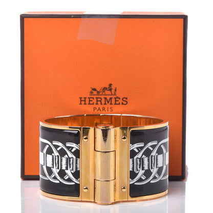Hermes Enamel Printed Extra Wide Balades Equestres Hinged Bracelet S Positif Negatif 7 of 7