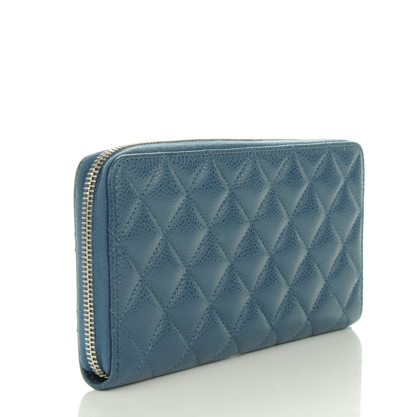 Caviar Quilted Large Gusset Zip Around Wallet Blue