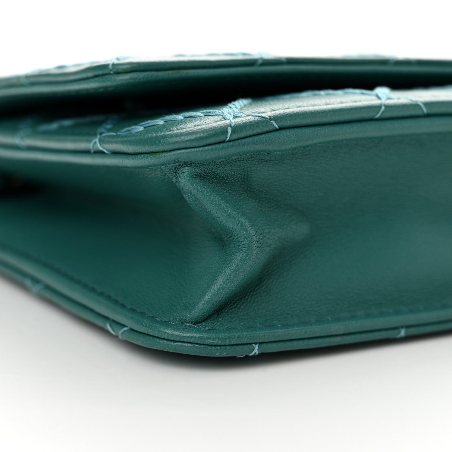Chanel Calfskin Diamond Stitch Wallet On Chain WOC Turquoise 10 of 12
