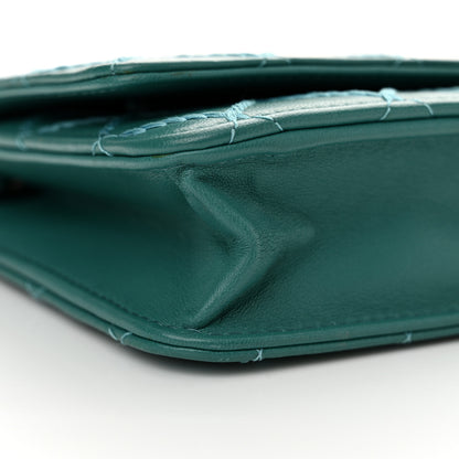 Chanel Calfskin Diamond Stitch Wallet On Chain WOC Turquoise 10 of 12