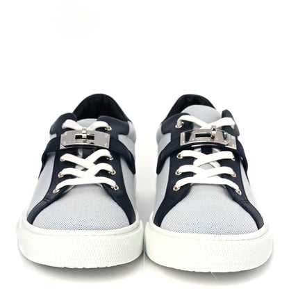 Hermes Calfskin Canvas Mens Day Sneakers 43 Bleu Marine 2 of 7
