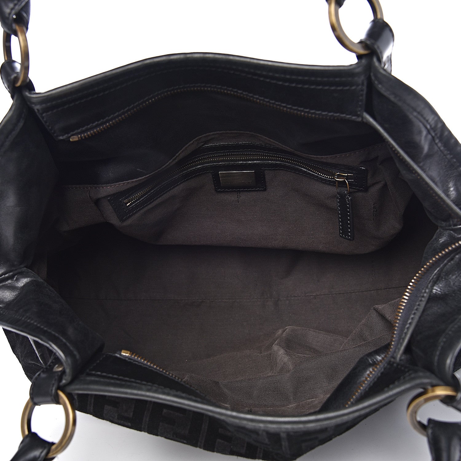 Fendi Suede Vitello Zucca Embossed Large Chef Shopper Tote Black 5 of 13
