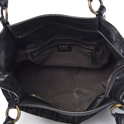 Fendi Suede Vitello Zucca Embossed Large Chef Shopper Tote Black 5 of 13