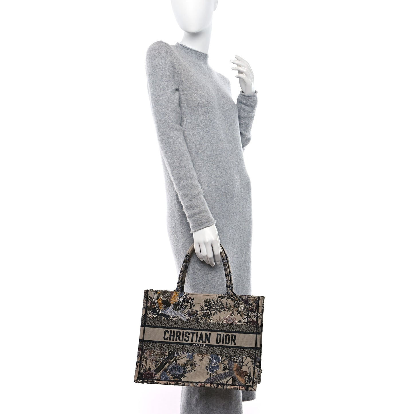 Canvas Embroidered Jardin D'Hiver Medium Book Tote Beige Multicolor