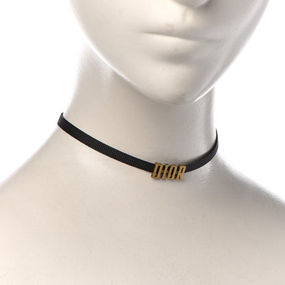 Christian Dior Grosgrain Ribbon Dior Logo Choker Necklace Black 2 of 8