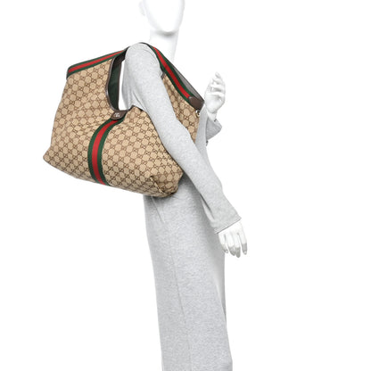 Gucci GG Monogram Web Large Giglio Tote Beige Brown 2 of 11