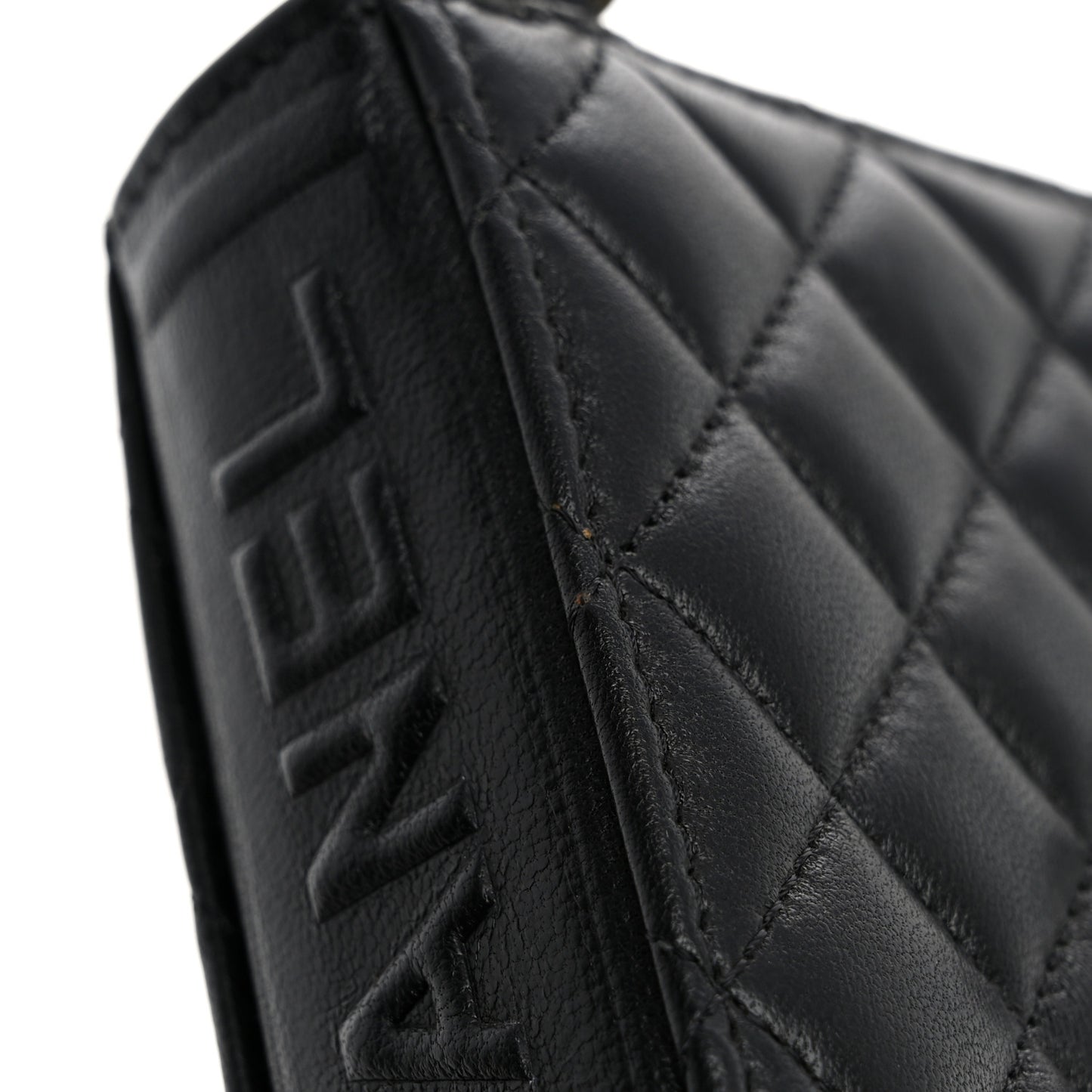 Lambskin Quilted Book Card Holder on Chain Black