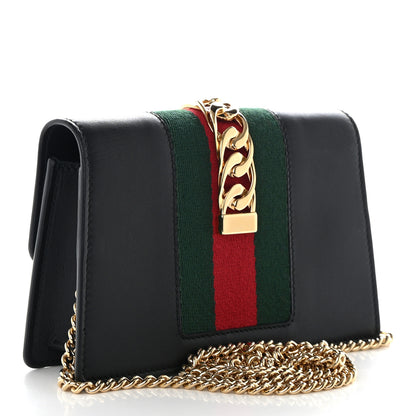 Gucci Calfskin Super Mini Sylvie Chain Shoulder Bag Black 3 of 11