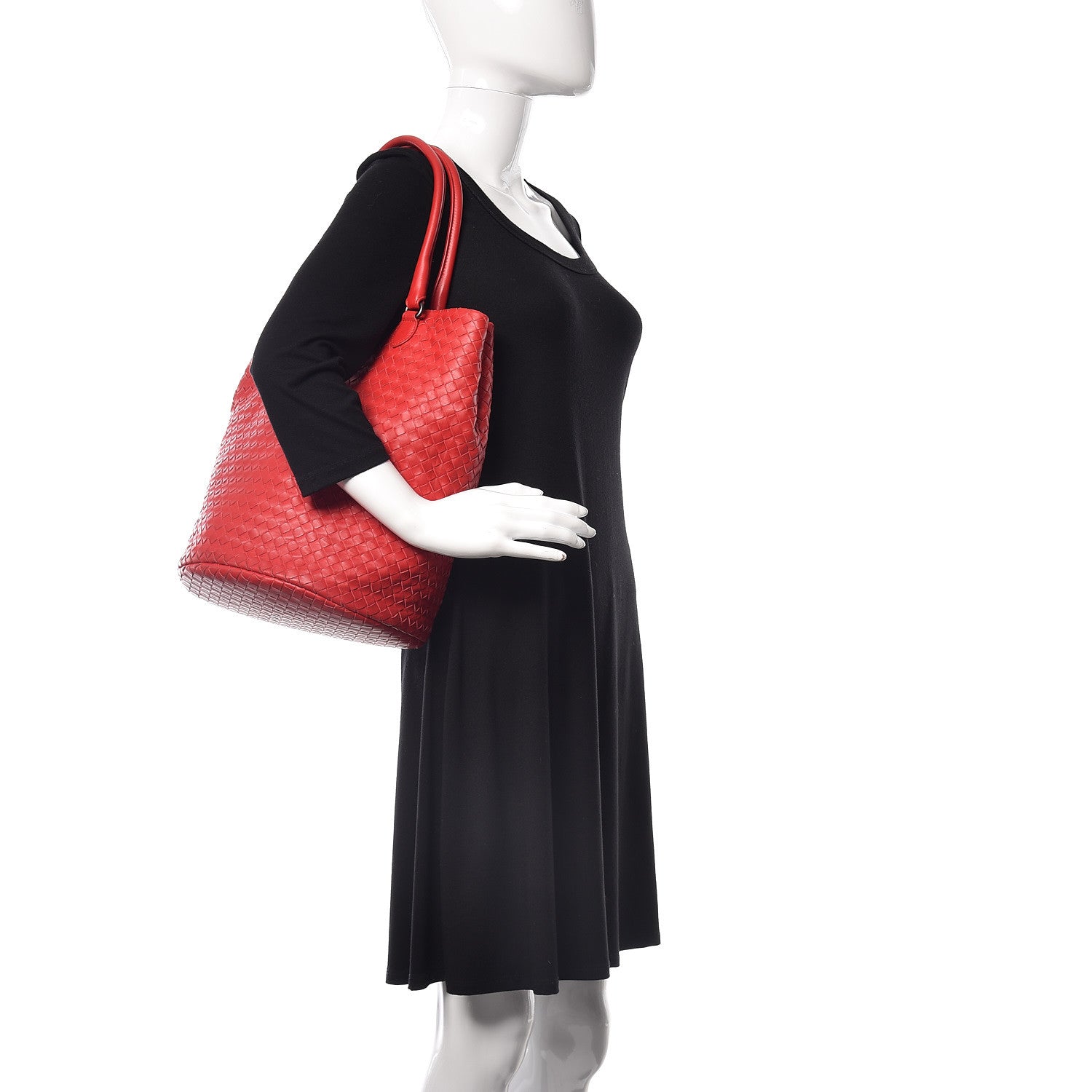 Bottega Veneta Nappa Intrecciato Double Handle Bucket Bag New Red 2 of 15