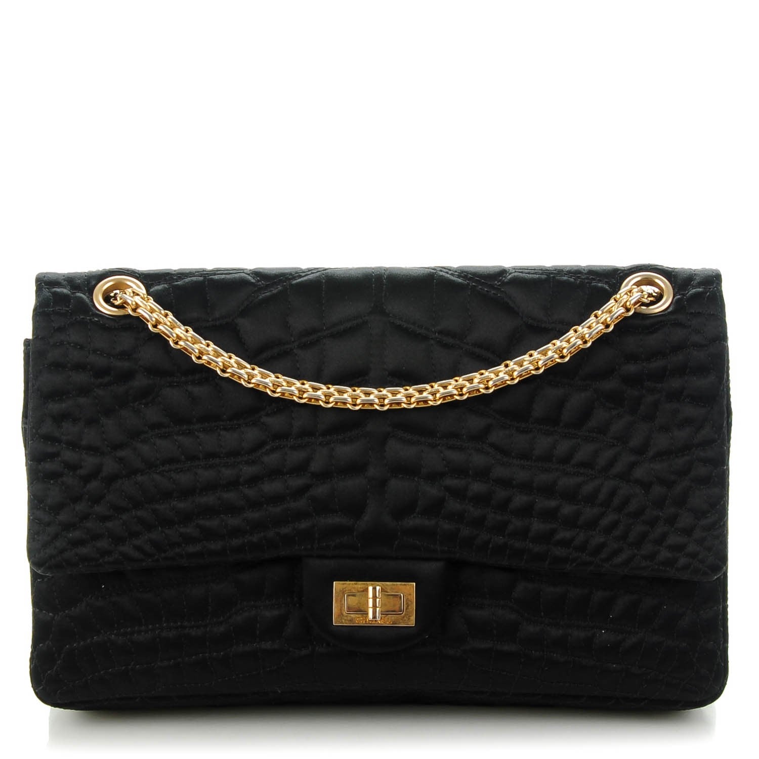 Chanel Satin Croc 2.55 Reissue 226 Double Flap Black 1 of 11