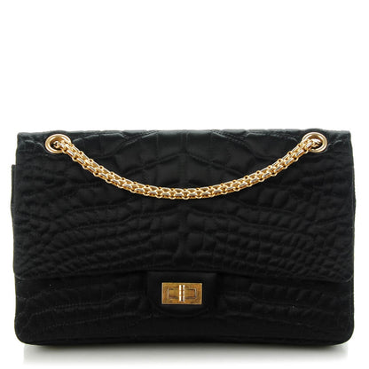 Chanel Satin Croc 2.55 Reissue 226 Double Flap Black 1 of 11