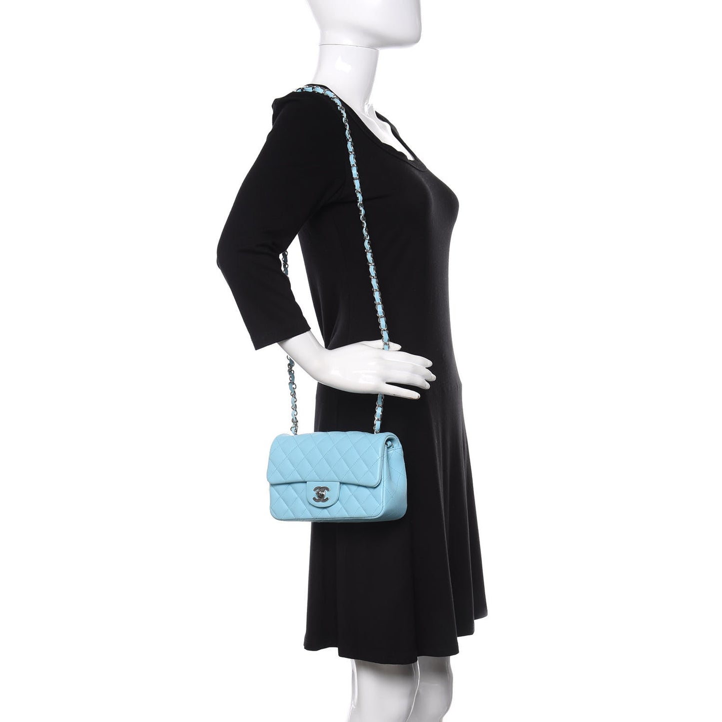 Lambskin Quilted Mini Rectangular Flap Neon Blue
