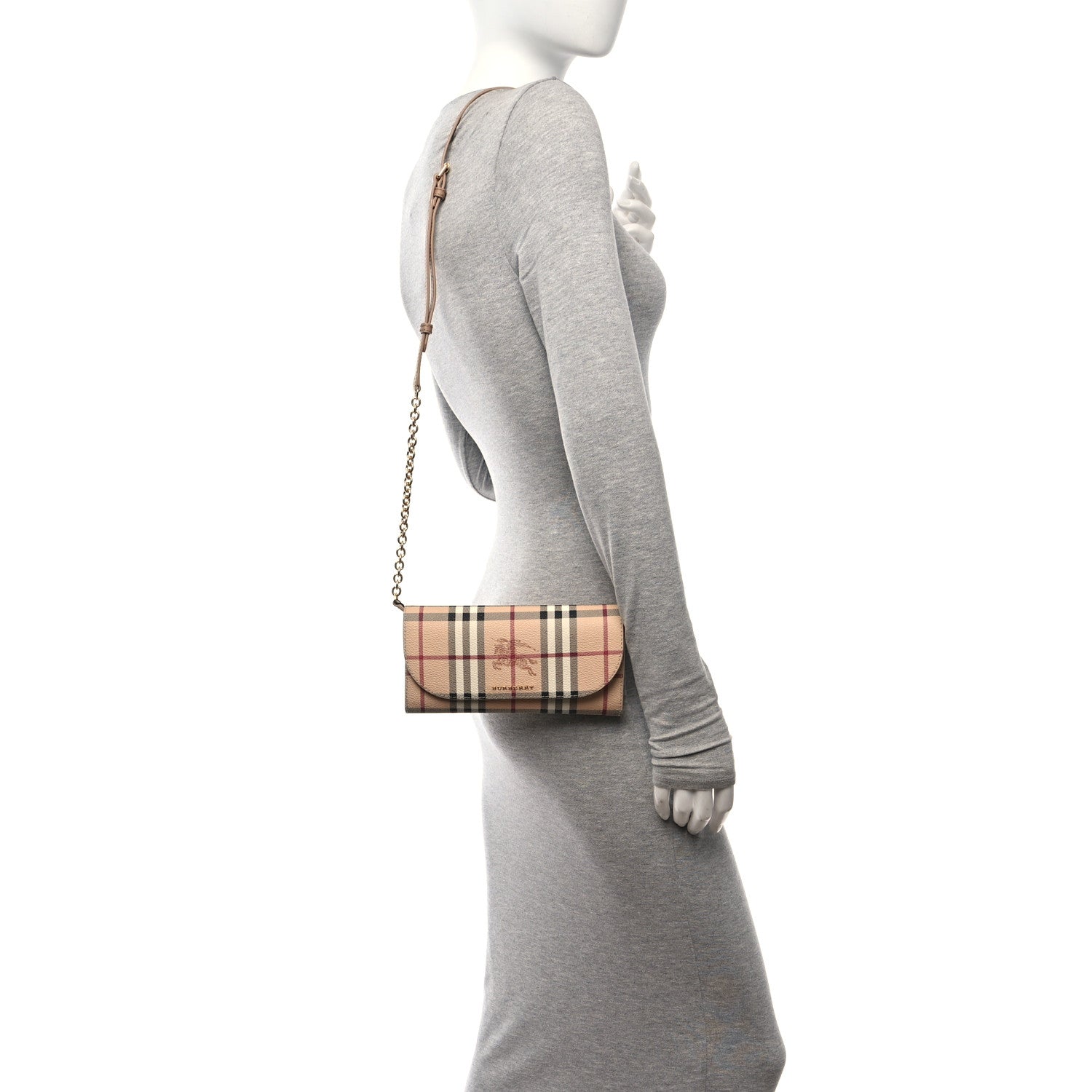 Burberry Haymarket Check Henley Wallet On Chain Mid Camel 2 of 11
