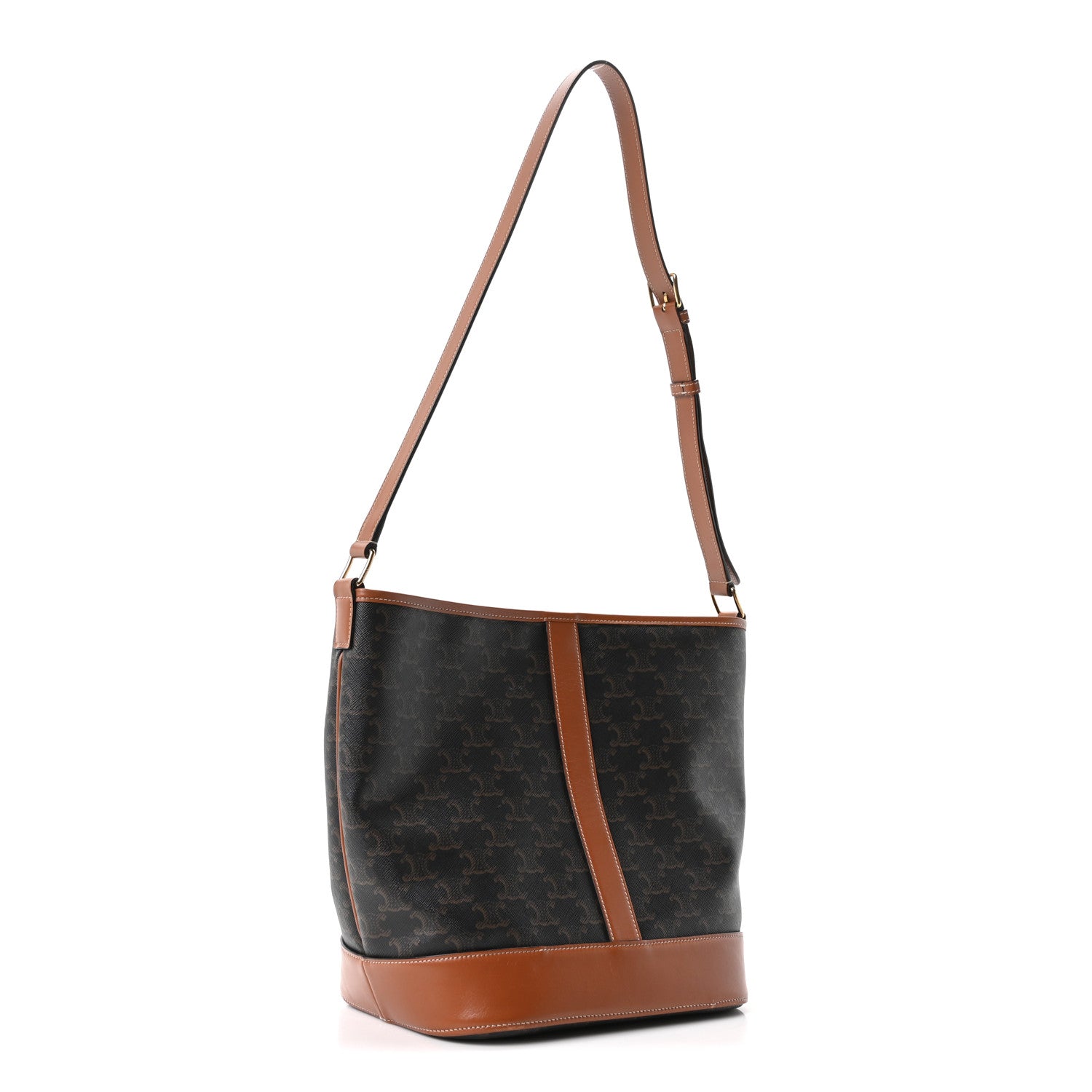 Celine Triomphe Canvas Calfskin Medium Bucket Bag Tan 3 of 10