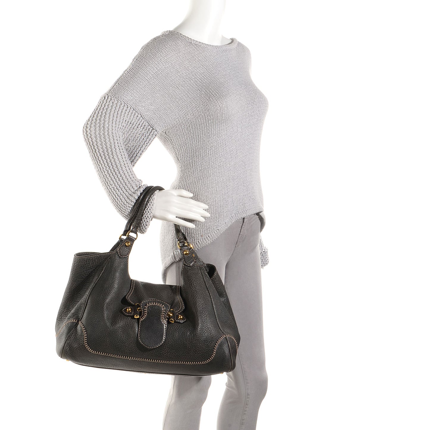 Leather Large New Pelham Shoulder Bag Grey