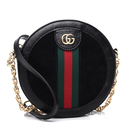 Gucci Suede Patent Web Mini Ophidia Round Shoulder Bag Black 1 of 10