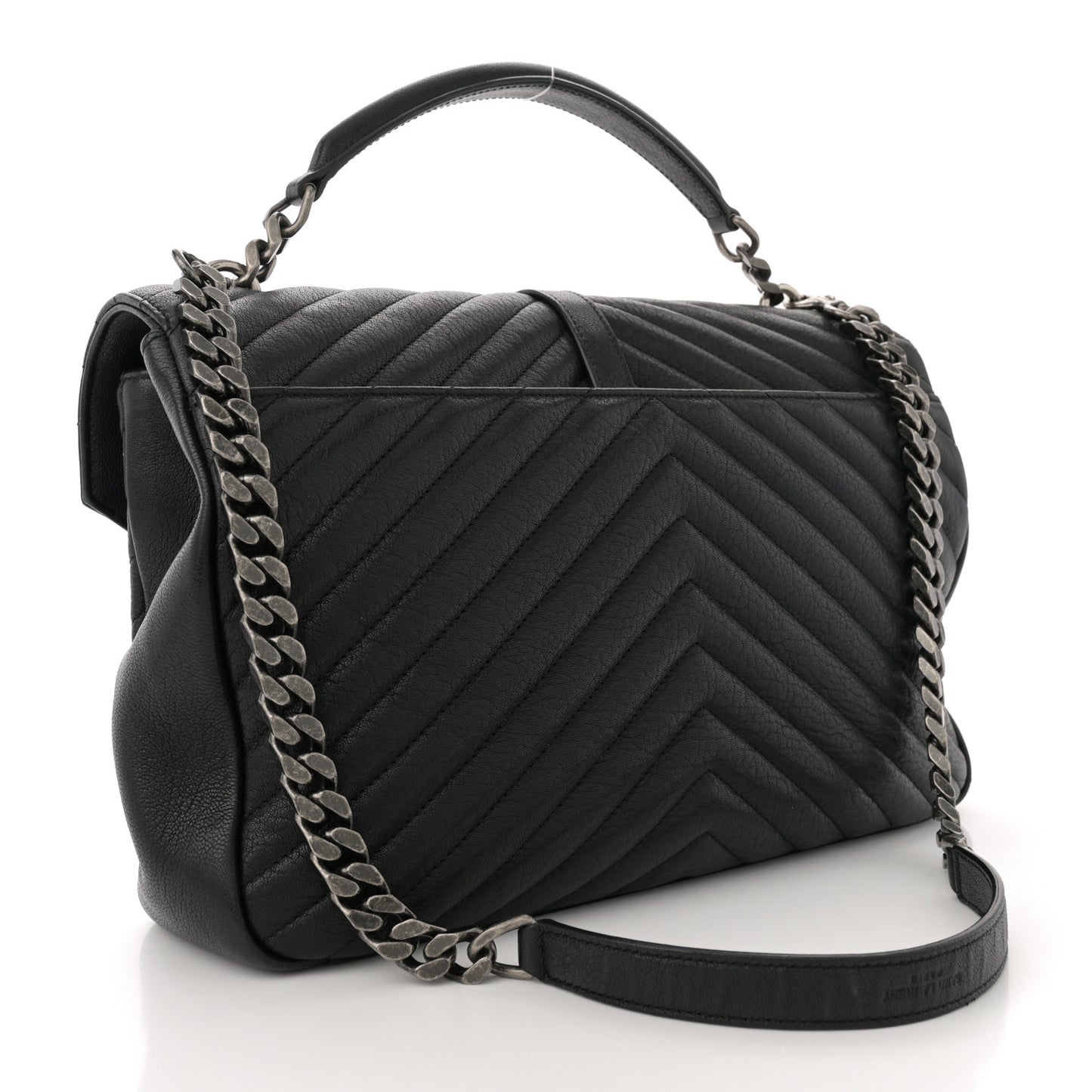 Sheepskin Matelasse Chevron Monogram Large College Satchel Black