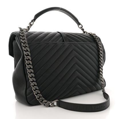 Saint Laurent Sheepskin Matelasse Chevron Monogram Large College Satchel Black 3 of 13