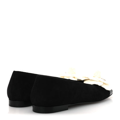 Chanel Suede Patent Cap Toe Camellia Ballerina Flats 37.5 Black White 5 of 10