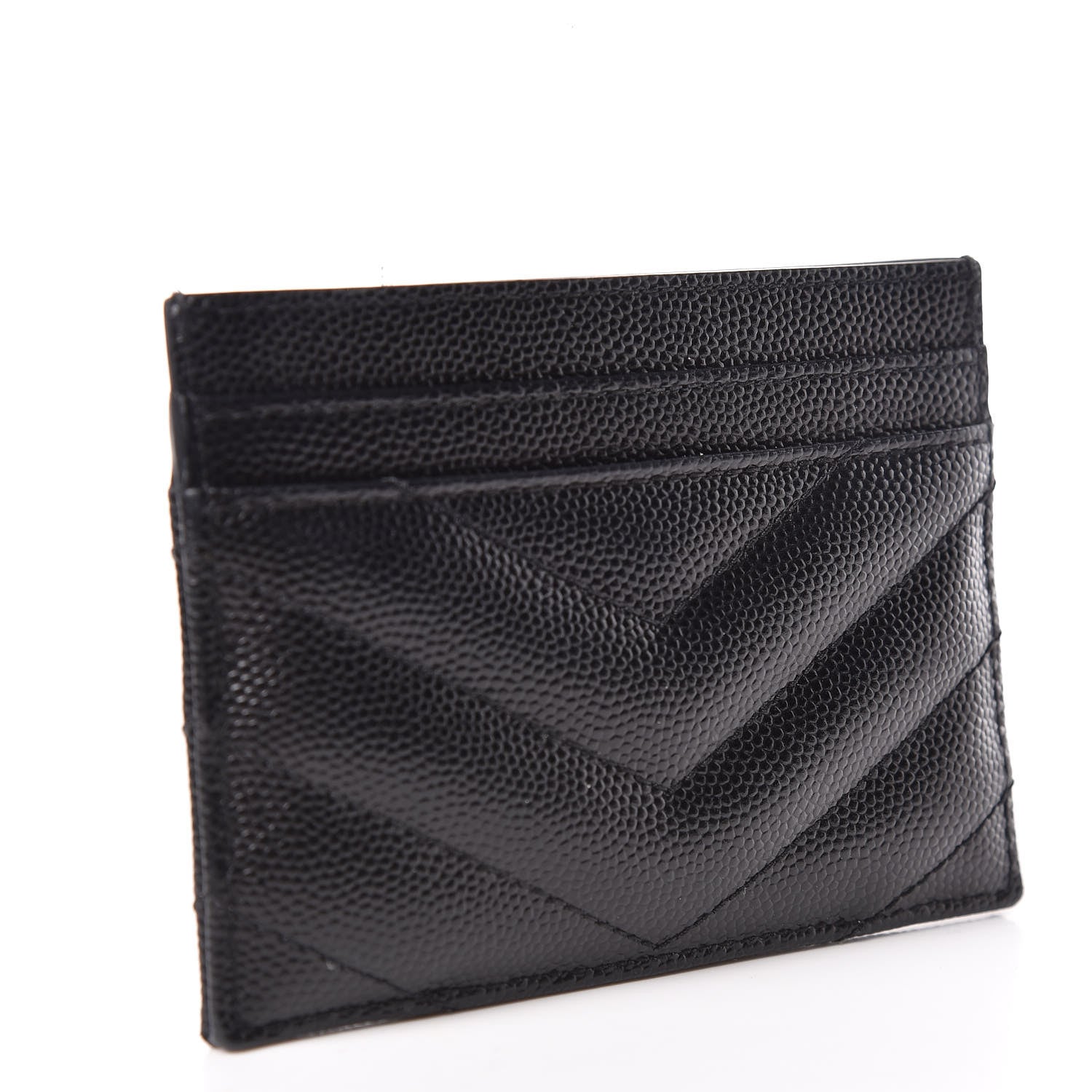 Saint Laurent Grain De Poudre Matelasse Chevron Monogram Credit Card Case Black 3 of 8